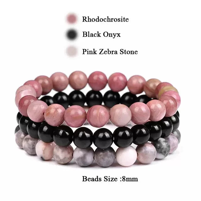 Natural Stone Bracelet Set – 8mm Healing Crystals, 3 Pieces