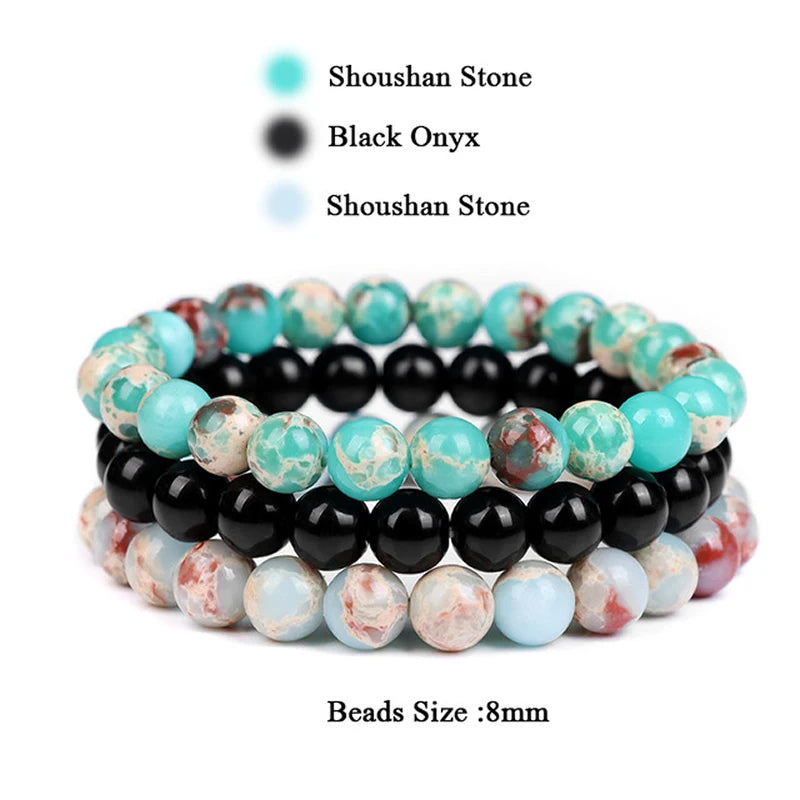 Natural Stone Bracelet Set – 8mm Healing Crystals, 3 Pieces