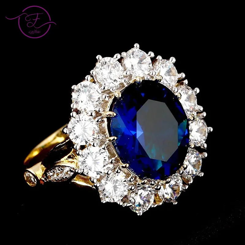 Oval Blue Zircon Solitaire Ring – 925 Sterling Silver | Gold Plated | Women