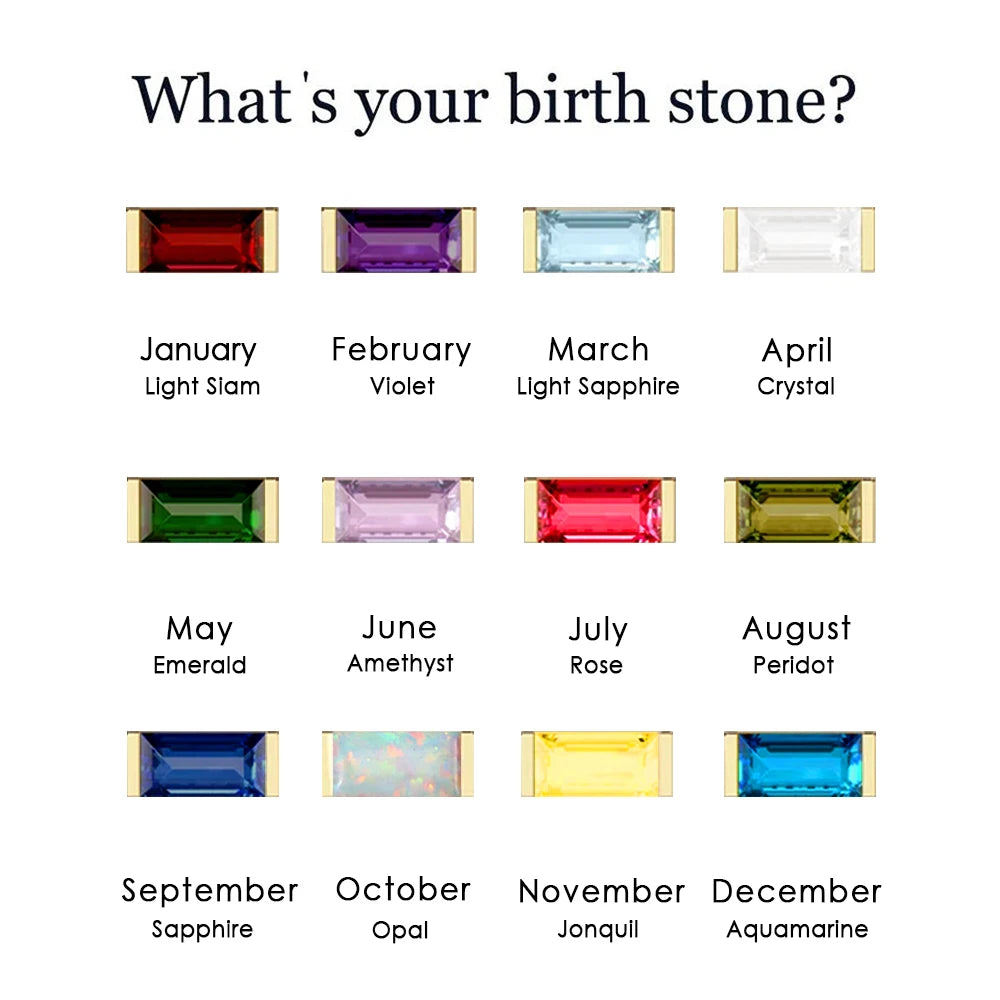 Birthstone Necklace – 12 Month Rectangle Charm 14K Gold Stainless Steel