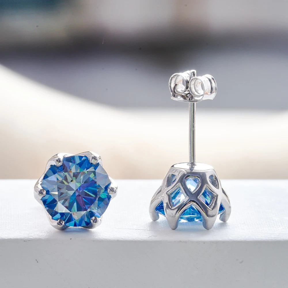Moissanite Russian Cut Stud Earrings – 1/2/4CT VVS D Color S925 Silver Fine Jewelry