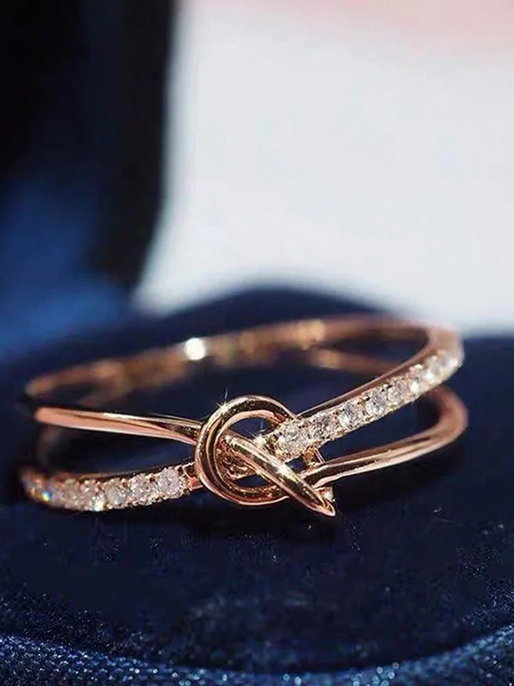 Gold Knot Double Ring – 925 Sterling Silver Women’s Wedding Band