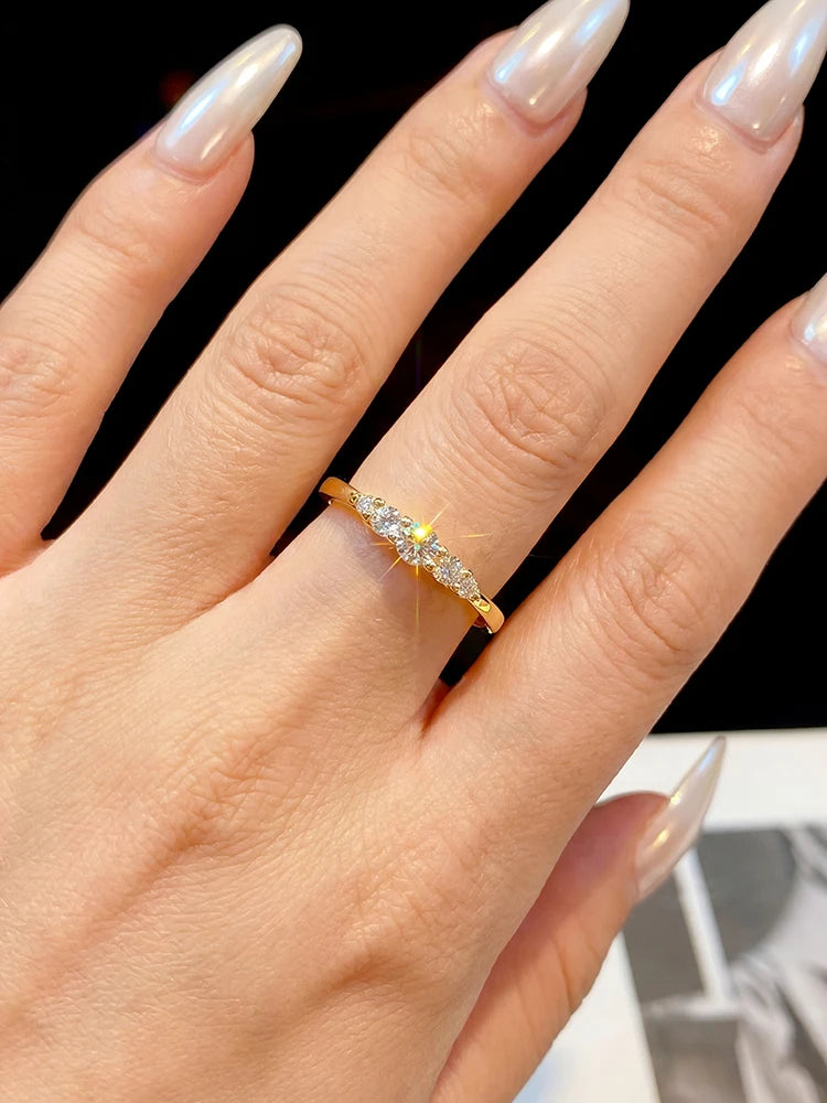 Five-Stone Moissanite Ring – 925 Sterling Silver | 0.1CT | Silver & Gold