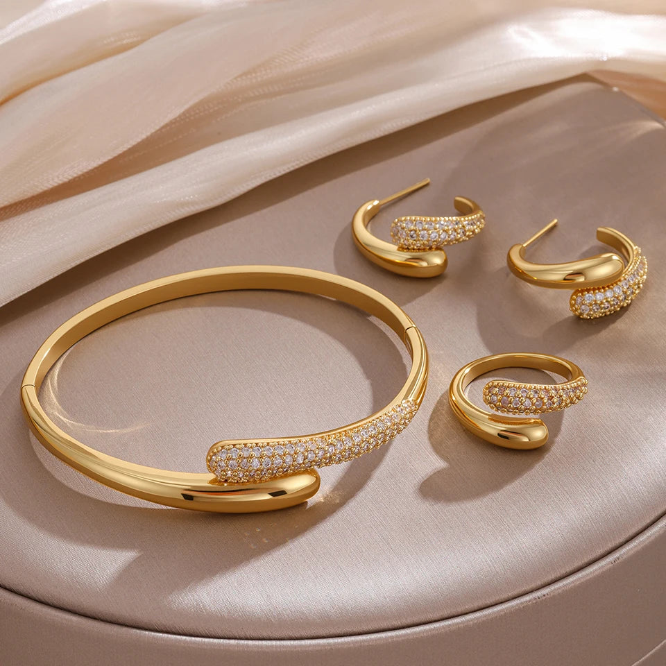 Zircon Water Drop Jewelry Set – Bracelet, Ring & Earrings