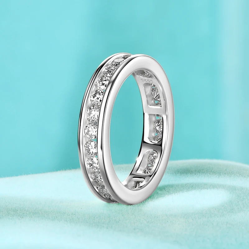 Moissanite Eternity Wedding Band | GRA Certified | 925 Sterling Silver | Gold & Silver