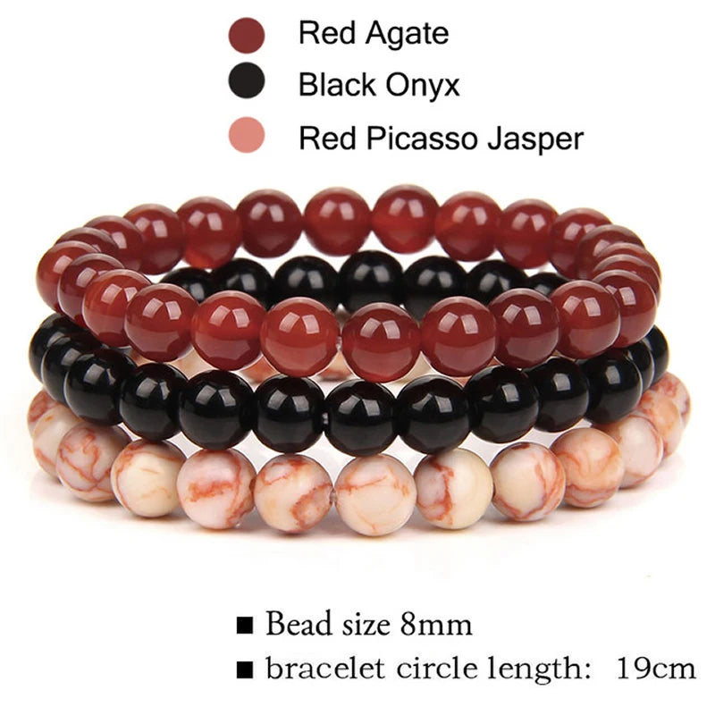 Natural Stone Bracelet Set – 8mm Healing Crystals, 3 Pieces