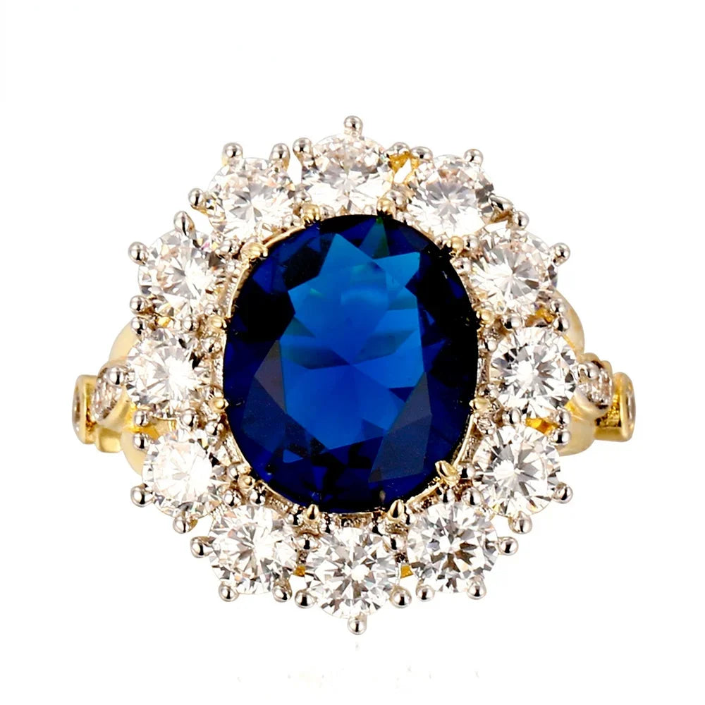 Oval Blue Zircon Solitaire Ring – 925 Sterling Silver | Gold Plated | Women