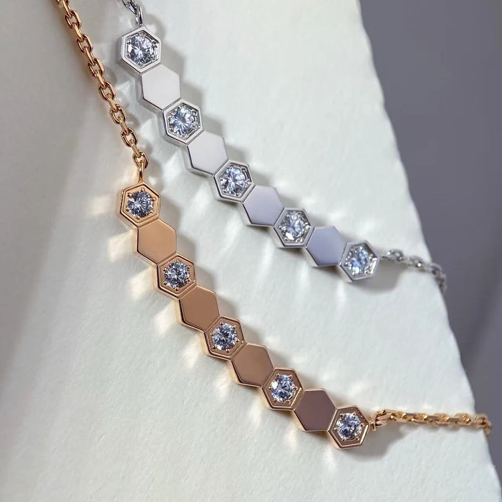 925 Sterling Silver Honeycomb Bracelet & Necklace | Zircon Diamond | Multi-Color