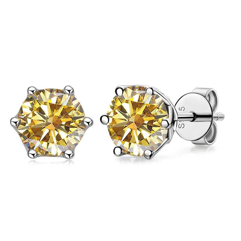 Moissanite Russian Cut Stud Earrings – 1/2/4CT VVS D Color S925 Silver Fine Jewelry