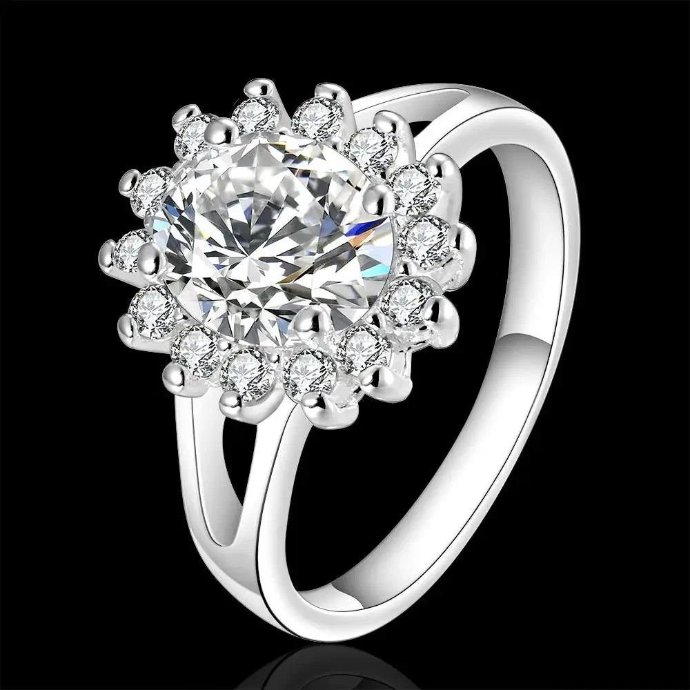 Crystal Flower Moissanite Ring – 925 Sterling Silver Women’s Luxury Jewelry