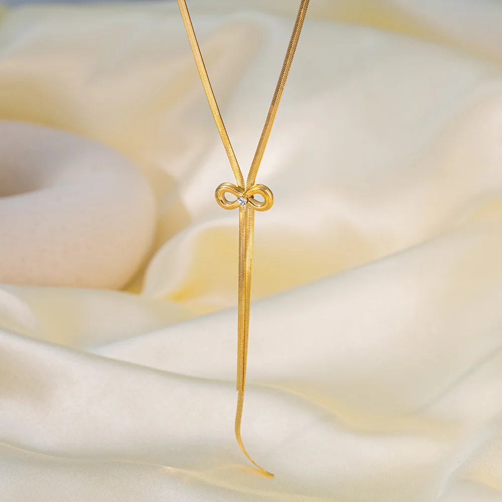 Bowknot Tassel Jewelry Set – Gold Necklace & Earrings