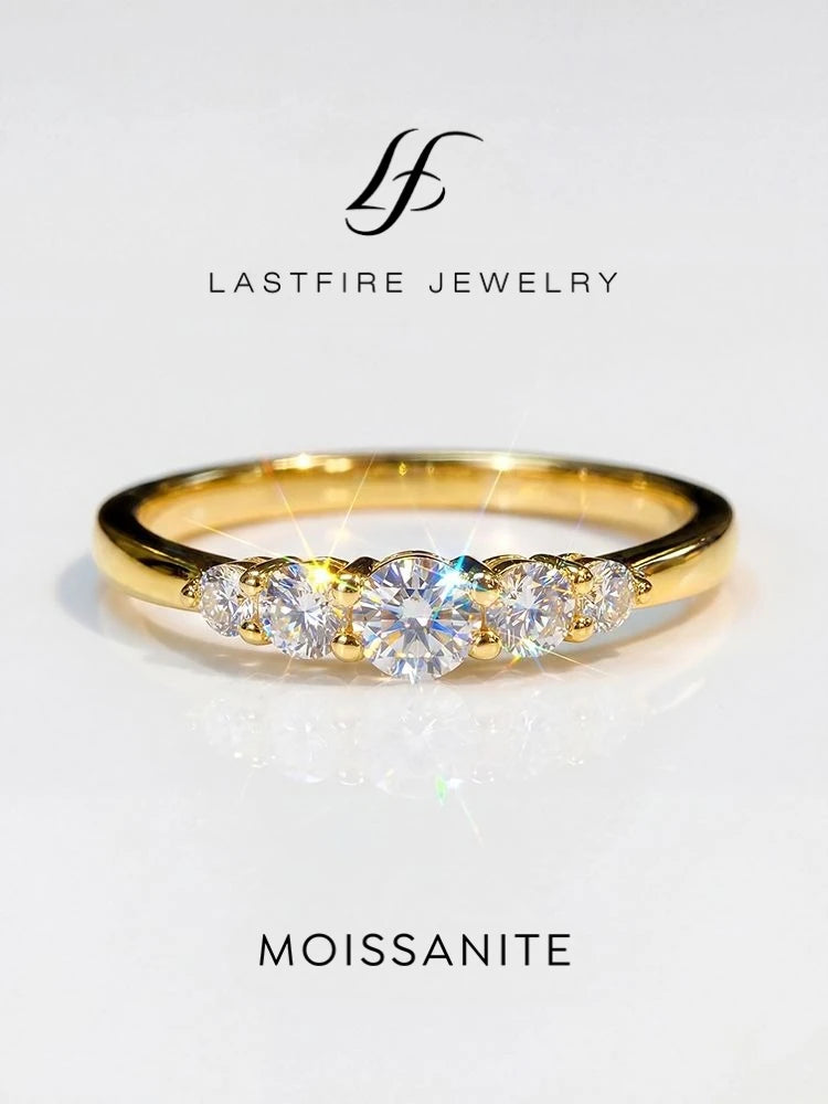 Five-Stone Moissanite Ring – 925 Sterling Silver | 0.1CT | Silver & Gold