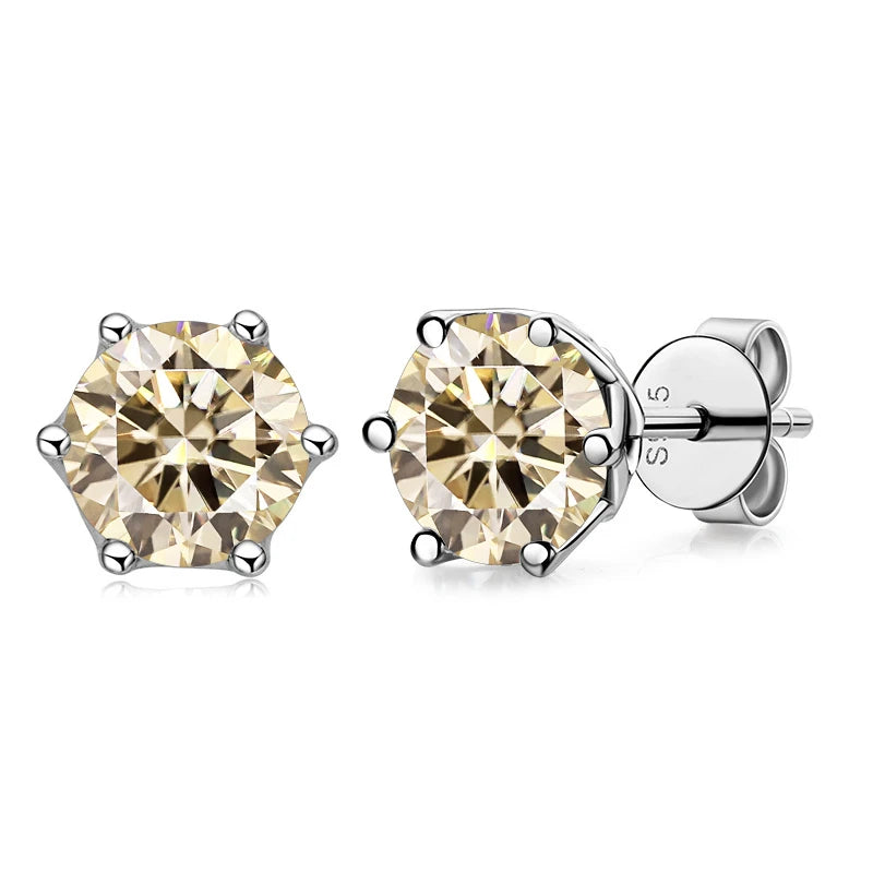 Moissanite Russian Cut Stud Earrings – 1/2/4CT VVS D Color S925 Silver Fine Jewelry