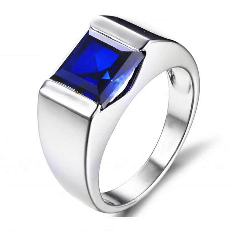 Men's Square Sapphire Solitaire Ring – 925 Sterling Silver | Multi-Color | Sizes 8–13