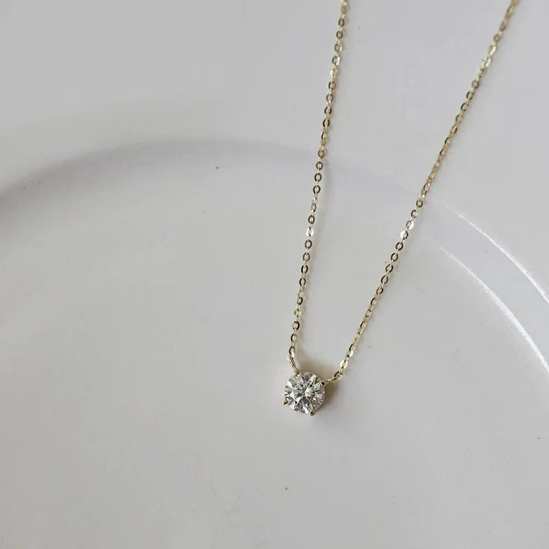 Six-Claw Zircon Diamond Necklace – S925 Silver 14K Gold Multi-Wear Pendant