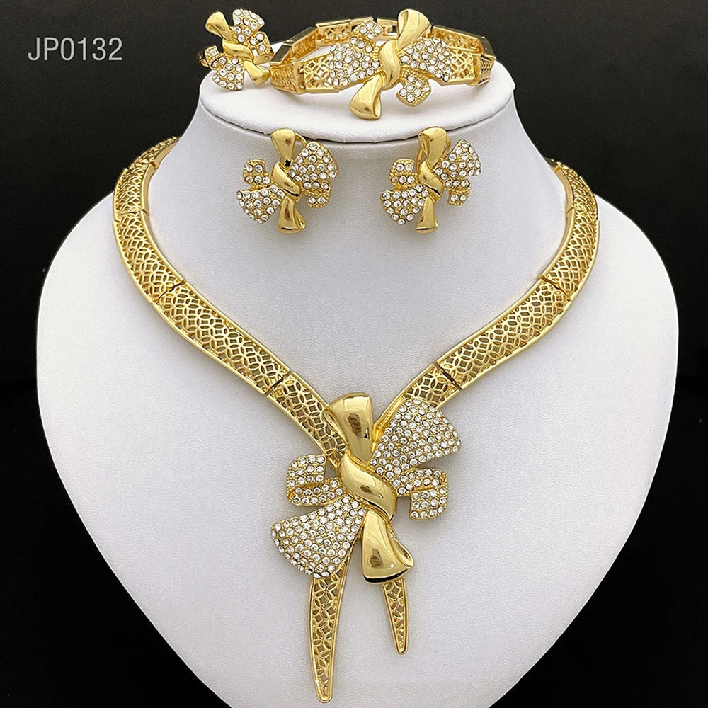 18K Gold Bowknot Jewelry Set – 4 Pieces for Women