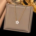 White Shell Flower Pendant Necklace – Gold Stainless Steel Clavicle Chain for Women