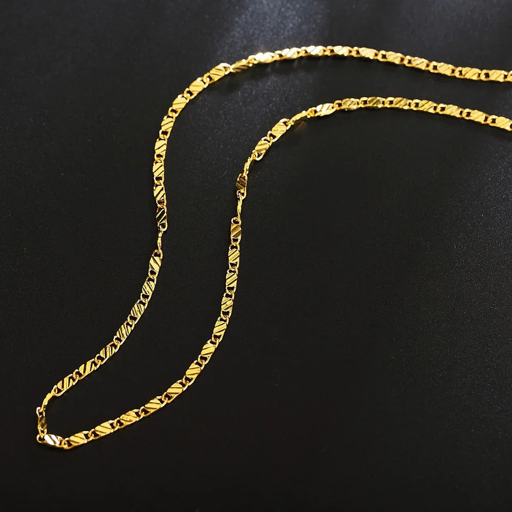 18K Gold Side Chain Necklace – 925 Silver 2mm 16–30 Inch Unisex