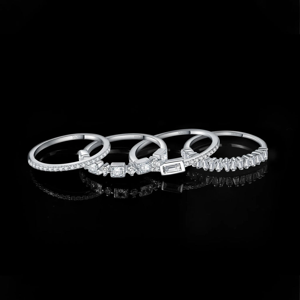 4-Piece CZ Stacking Ring Set – 925 Sterling Silver | 1CT AAAAA Cubic Zirconia | Women