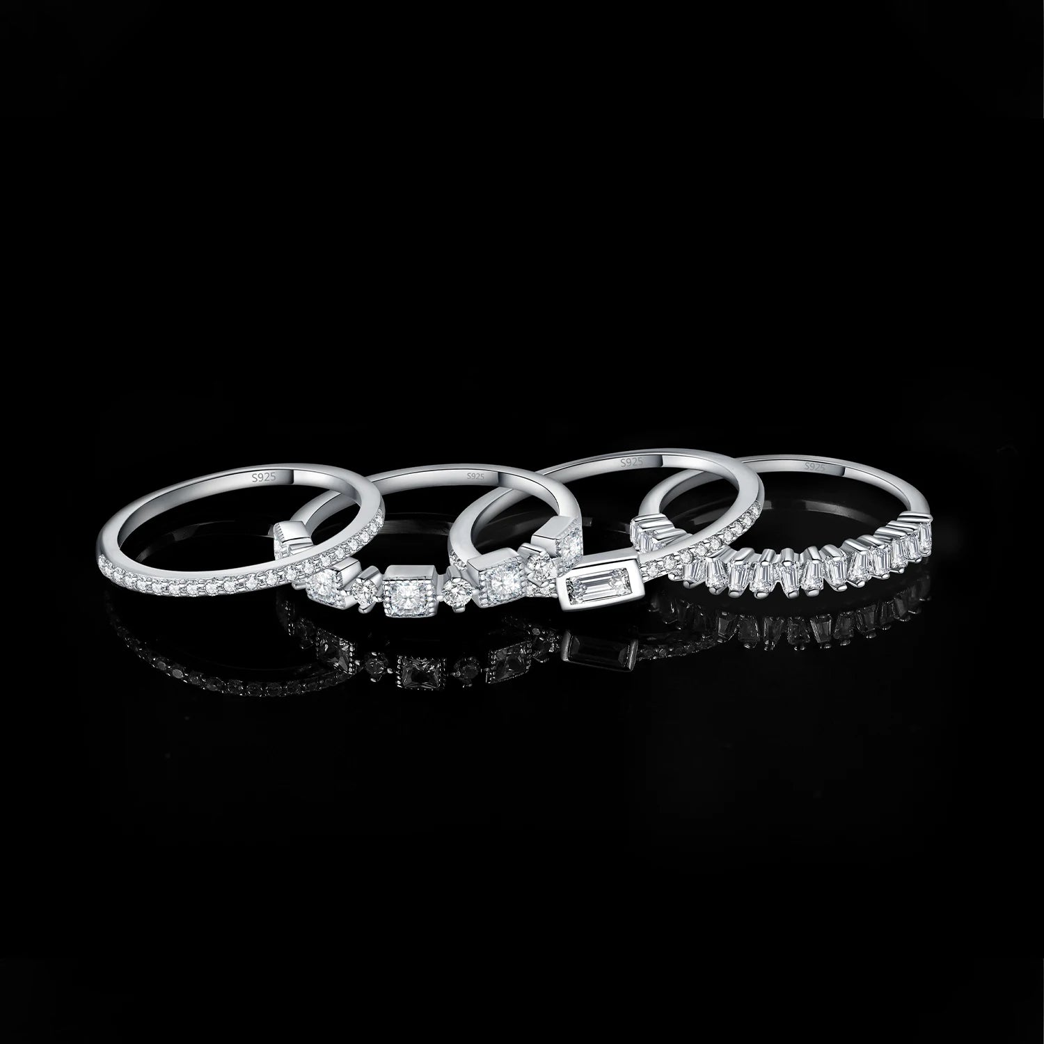 4-Piece CZ Stacking Ring Set – 925 Sterling Silver | 1CT AAAAA Cubic Zirconia | Women