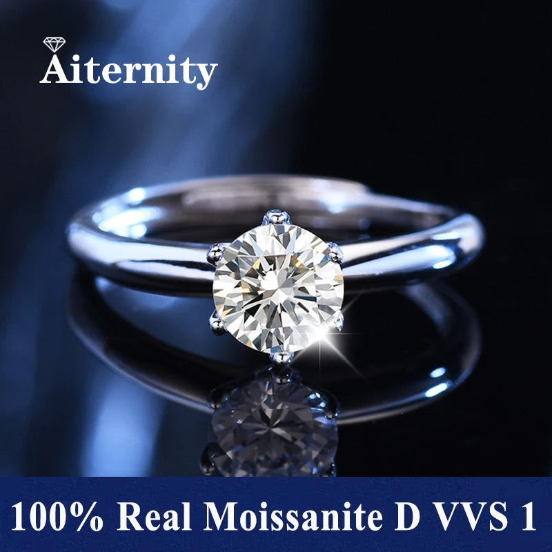 18K Gold Plated Moissanite Ring – D VVS1 Adjustable S925 Silver