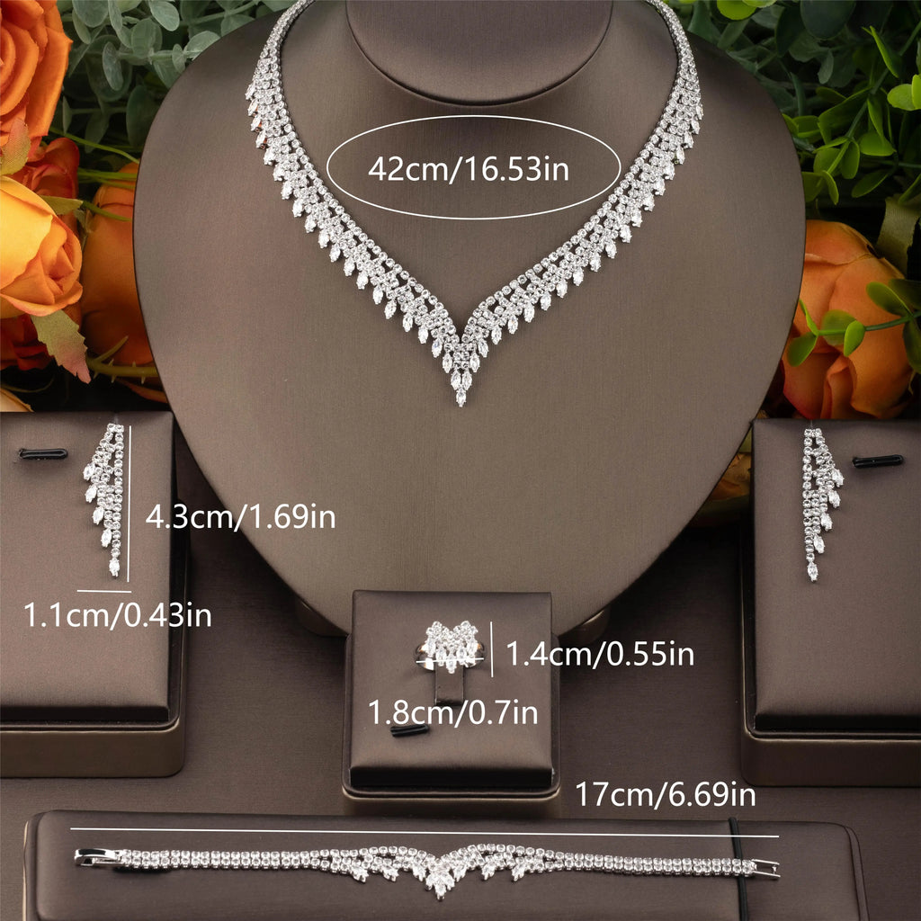 Arabic Leaf Zirconia Jewelry Set – 4 Pieces for Women