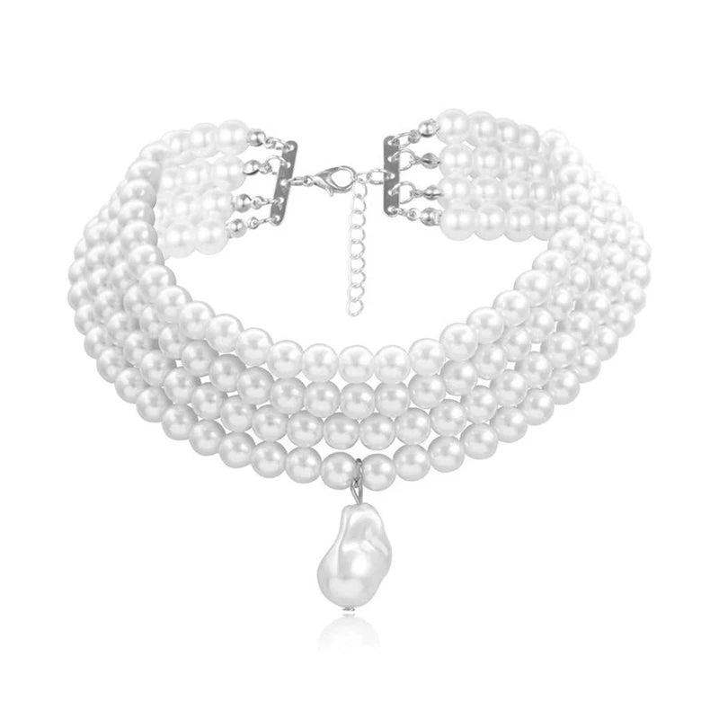 Layered Baroque Pearl Choker Necklace – Irregular Pendant Wedding Jewelry for Women