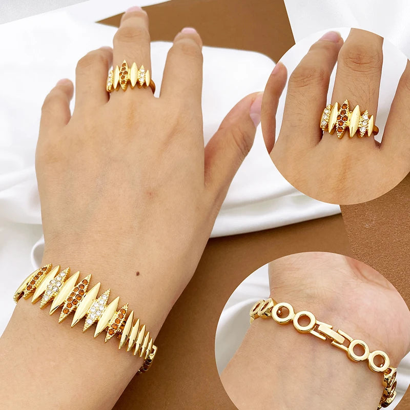 Gold 4-Piece Jewelry Set – Necklace, Earrings, Ring & Bracelet