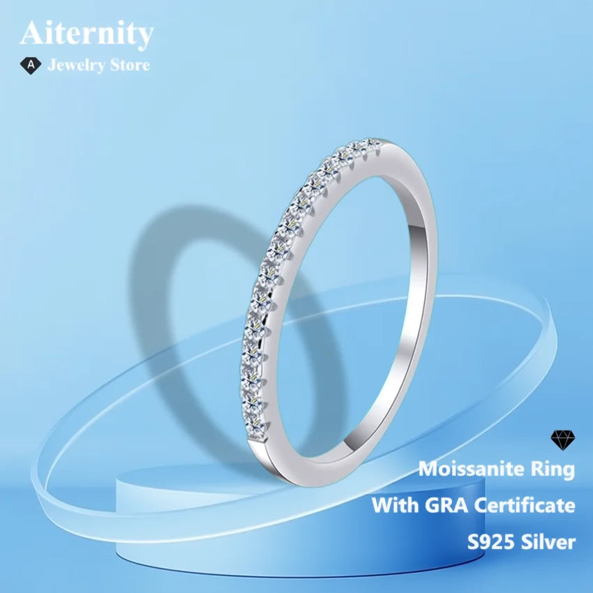 D VVS1 Moissanite Eternity Band – GRA Certified 925 Sterling Silver Unisex Ring