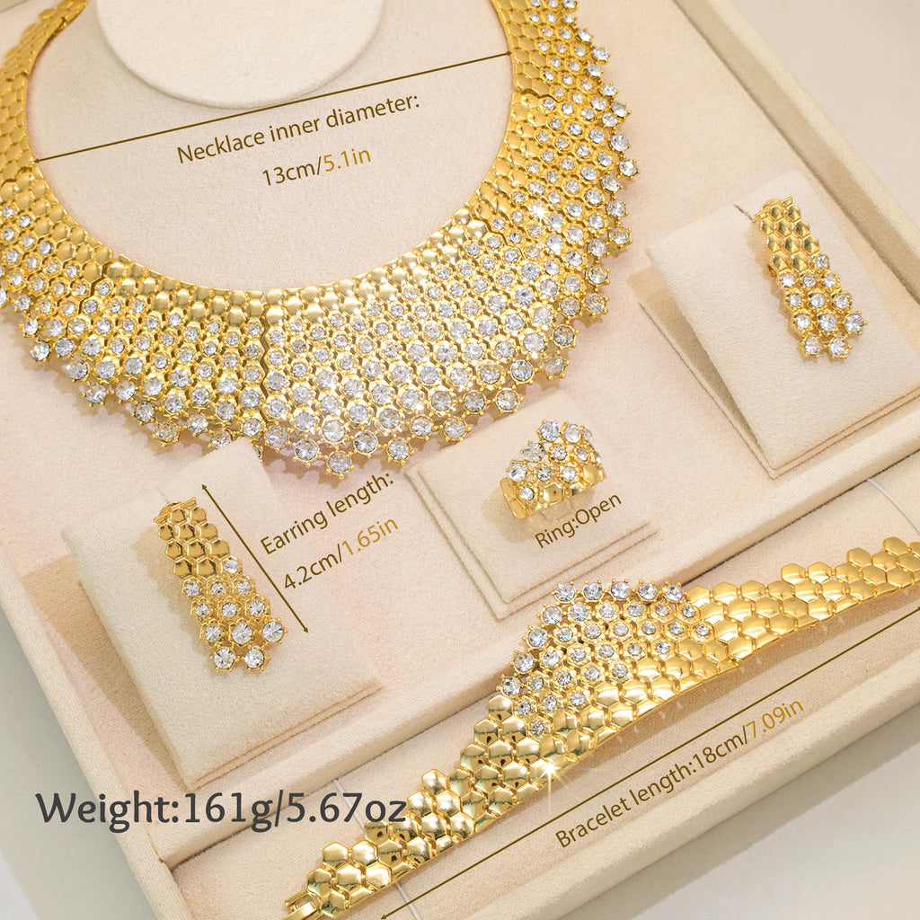 White Zircon Luxury Jewelry Set – 18K Gold Plated, 4 Pieces