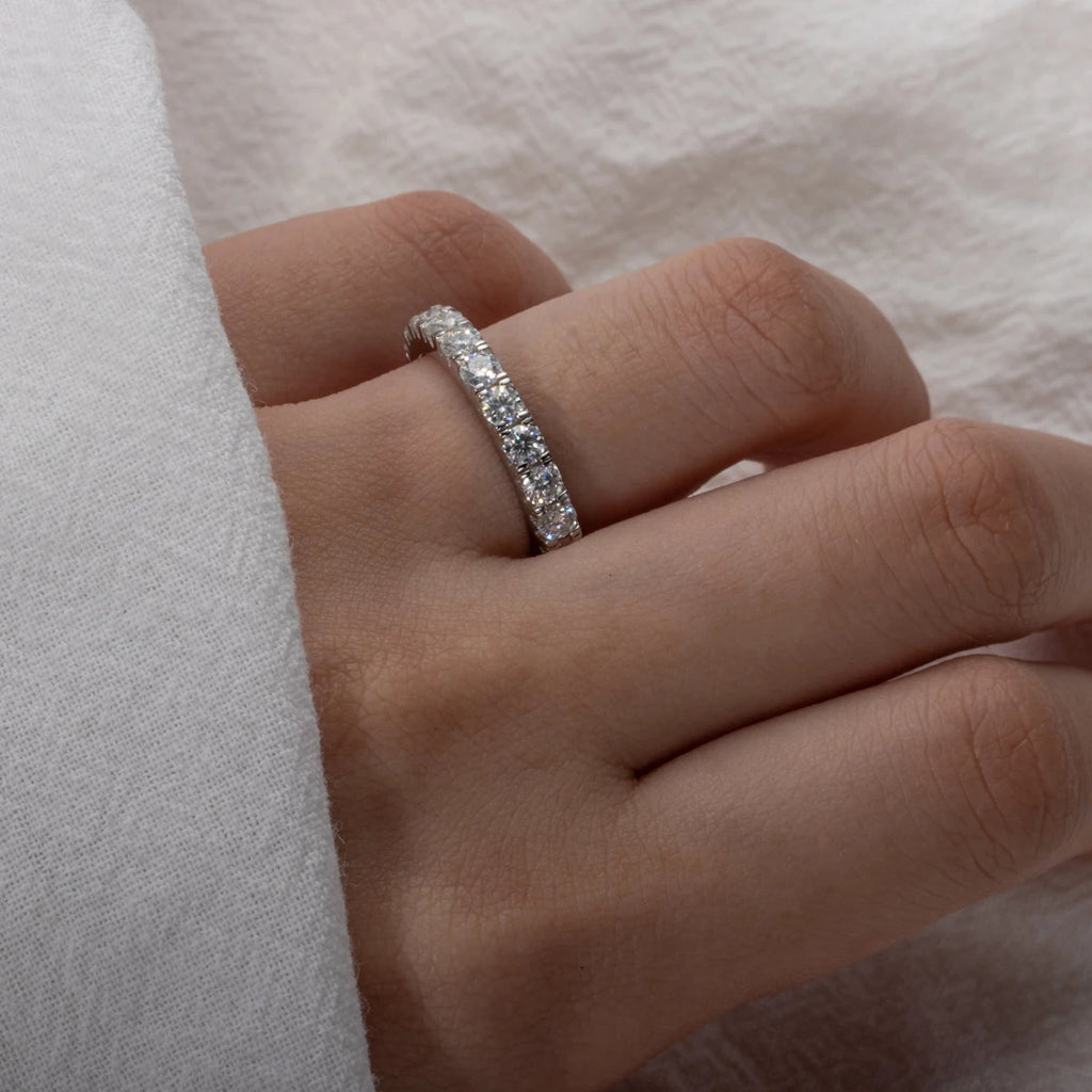 Moissanite Eternity Wedding Band Ring – 925 Sterling Silver | D Color VVS1 | 3mm