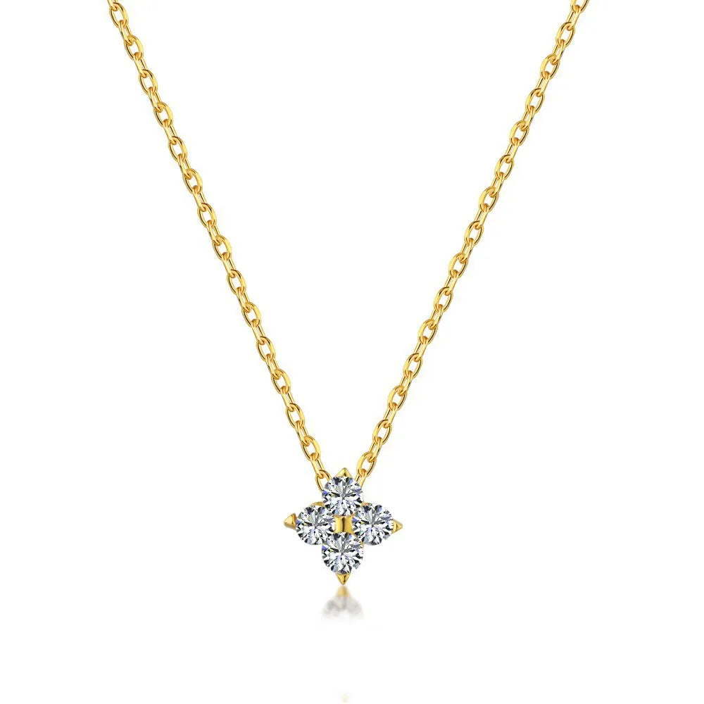 Four Leaf Clover Zircon Necklace – 18K Gold Stainless Steel Lucky Charm for Women