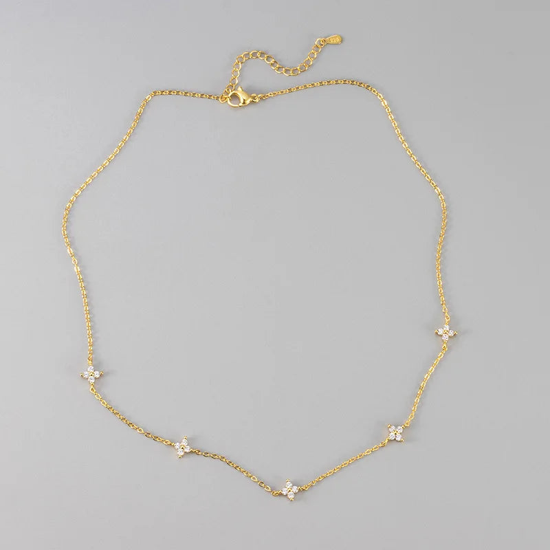 Four Leaf Clover Zircon Necklace – 18K Gold Stainless Steel Lucky Charm for Women