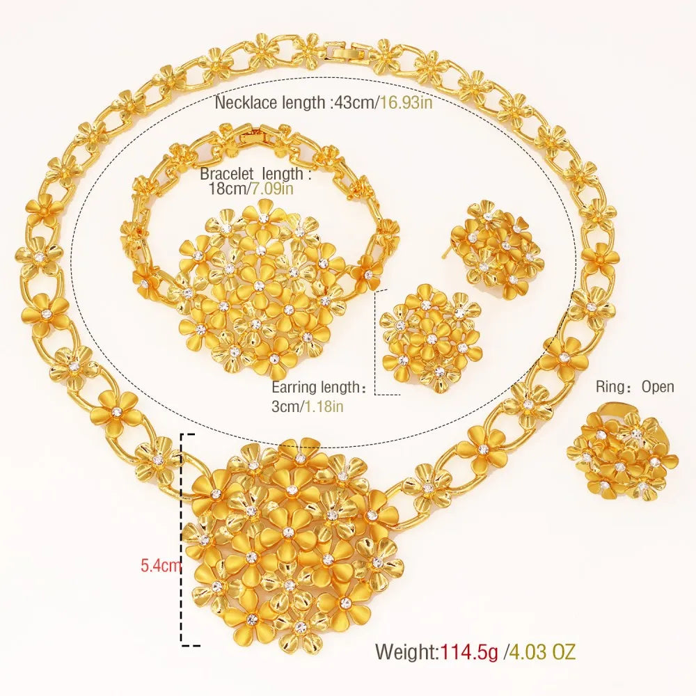 African Flower Jewelry Set – 18K Gold Plated, 4 Pieces
