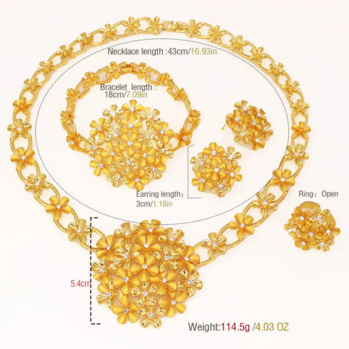 African Flower Jewelry Set – 18K Gold Plated, 4 Pieces
