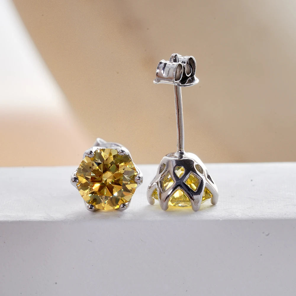 Moissanite Russian Cut Stud Earrings – 1/2/4CT VVS D Color S925 Silver Fine Jewelry