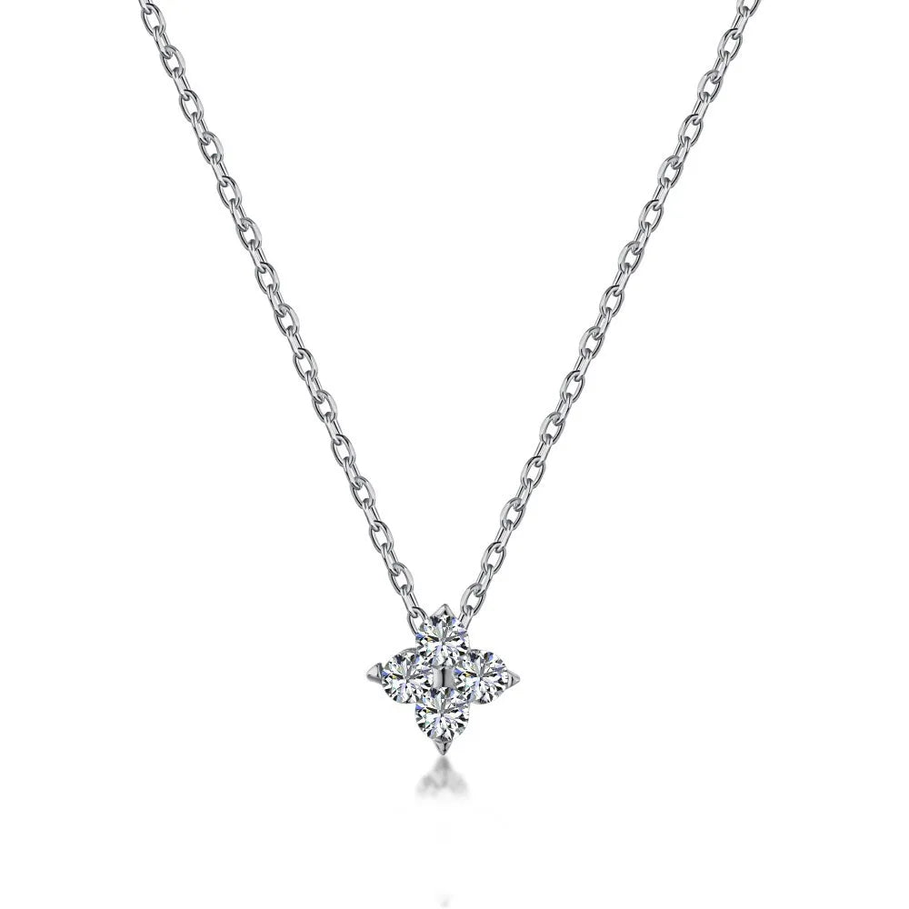 Four Leaf Clover Zircon Necklace – 18K Gold Stainless Steel Lucky Charm for Women