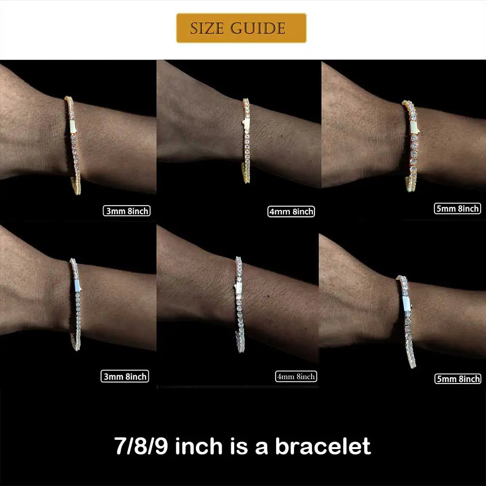 Iced Out Tennis Chain & Bracelet – 18K Gold & Silver Plated CZ Hip Hop Jewelry