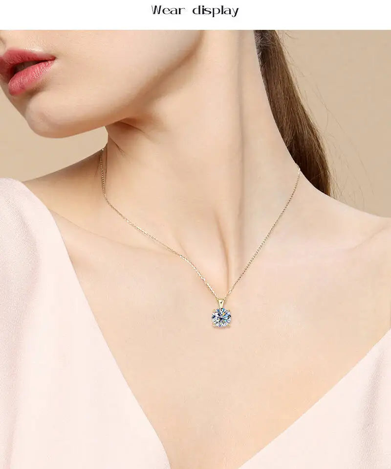 Moissanite Solitaire Drop Necklace – 1CT D Color 18K Gold Plated 925 Silver Chain