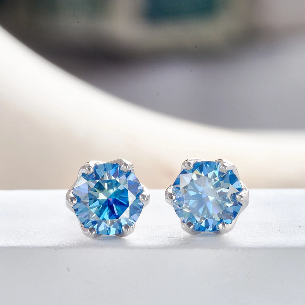 Moissanite Russian Cut Stud Earrings – 1/2/4CT VVS D Color S925 Silver Fine Jewelry