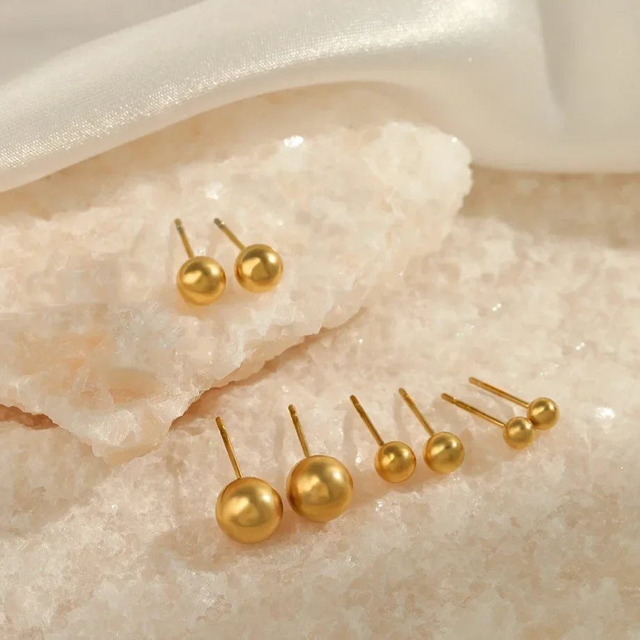 Minimalist Ball Stud Earrings – 316L Stainless Steel Gold Color for Women