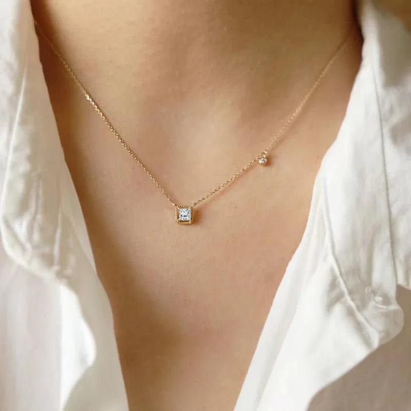Emerald Crystal Chain Necklace – S925 Sterling Silver 14K Gold Plated Light Luxury