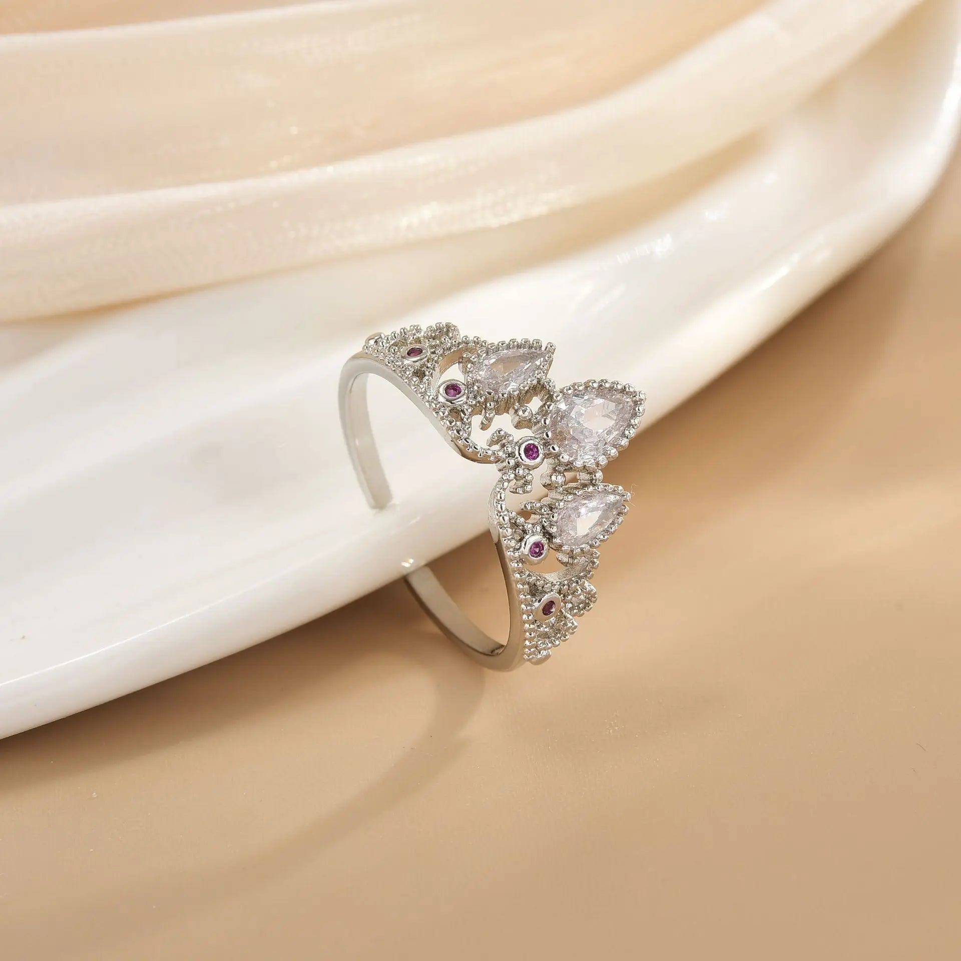 Princess Crown Ring – Gold Plated Adjustable Crystal Ring for Women