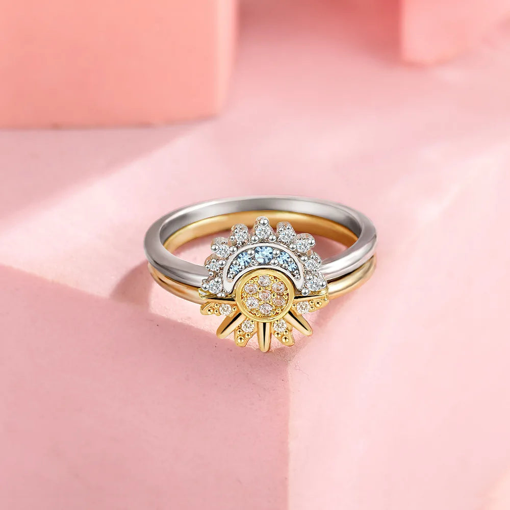 Sun & Moon Couple Ring Set – 925 Silver Sky Blue CZ Promise Rings