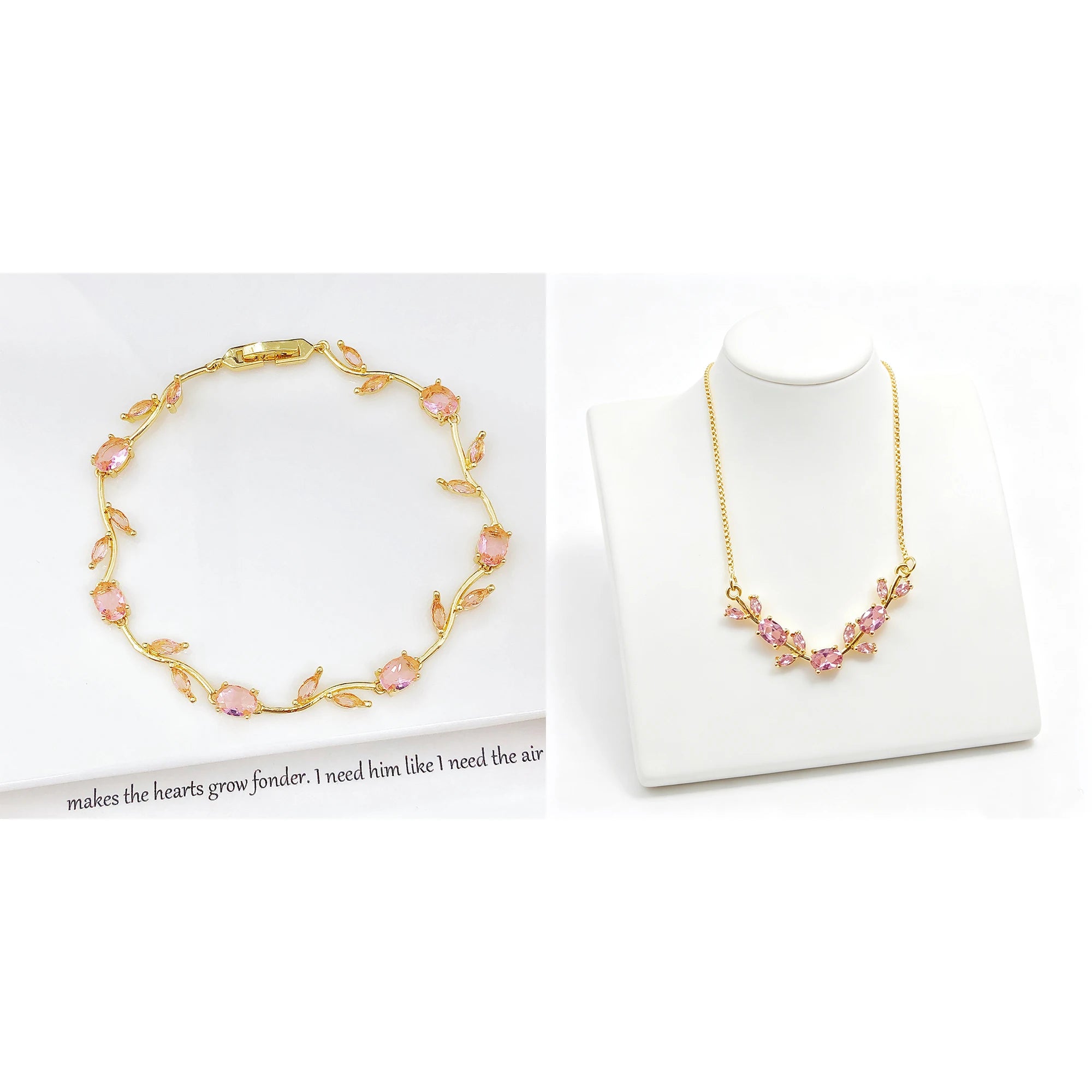 Crystal Leaf Vine Jewelry Set – Necklace & Bracelet