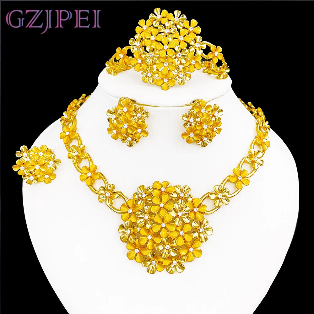 African Flower Jewelry Set – 18K Gold Plated, 4 Pieces