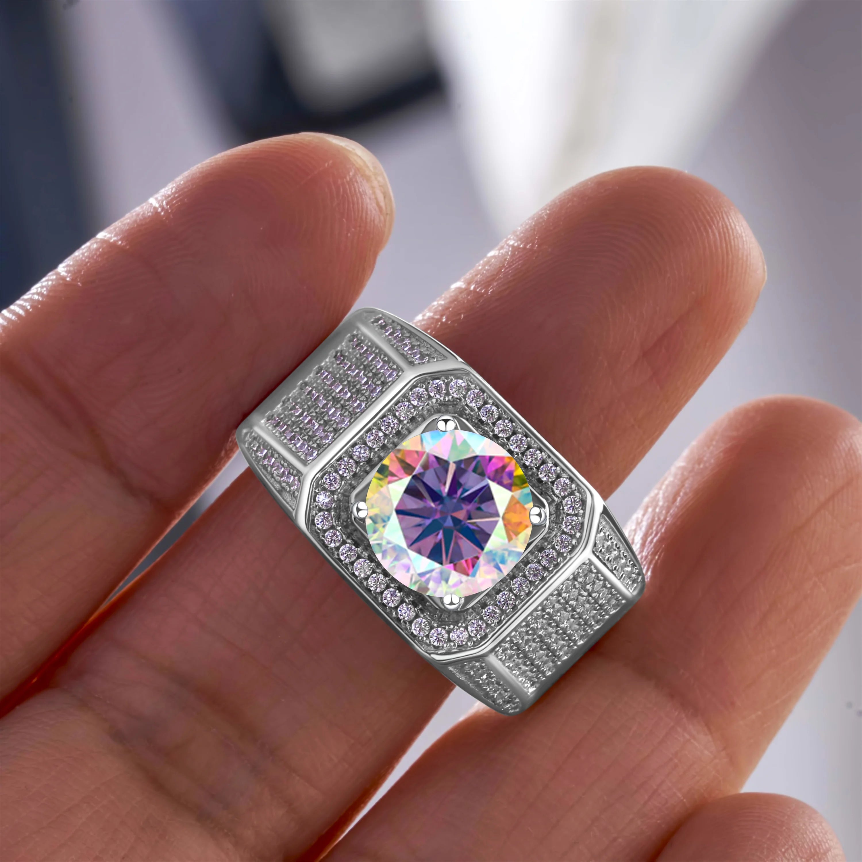 3CT Moissanite Ring | 925 Sterling Silver | Certified Wedding Band | Multi-Color