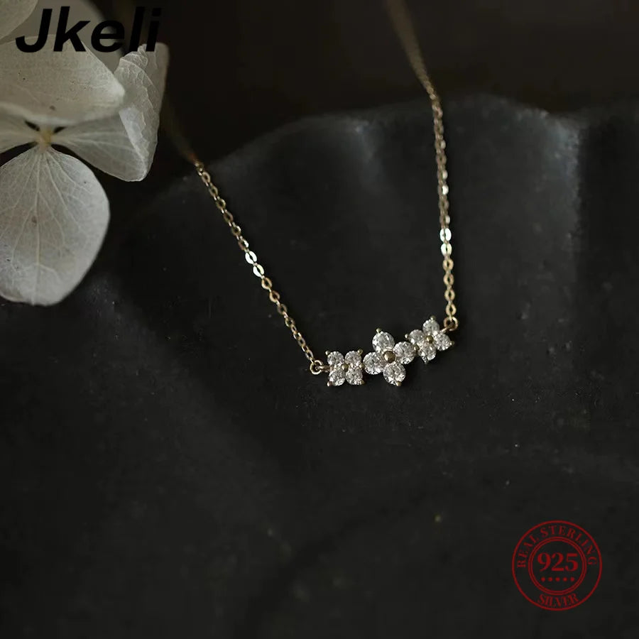 Flower Zircon Clavicle Necklace – 925 Sterling Silver Minimalist Women’s Jewelry