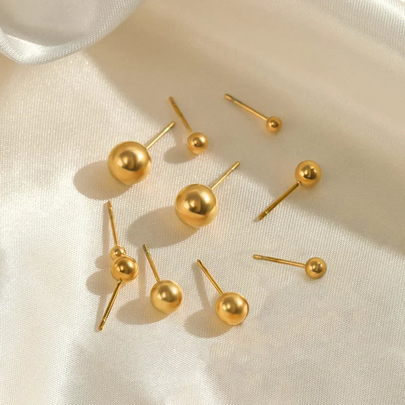 Minimalist Ball Stud Earrings – 316L Stainless Steel Gold Color for Women