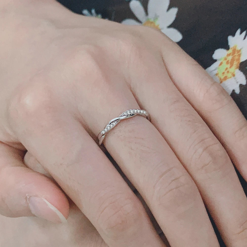 Dainty Winding Crystal Ring – Thin Temperament Silver Engagement Ring for Women